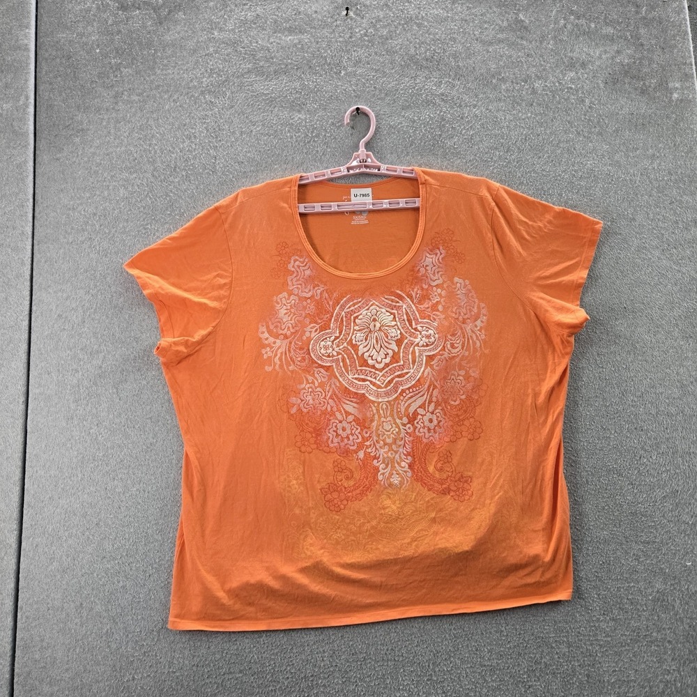Just My Size Women Shirt 5X (30W-32W) Orange Floral Crew Neck Pullover